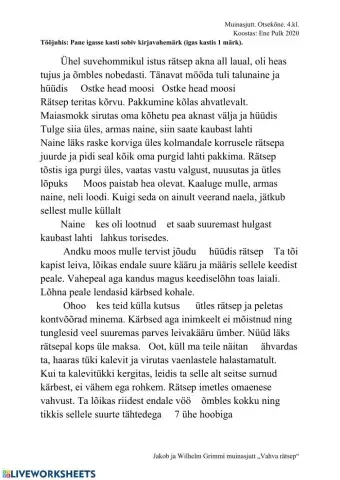 Muinasjutt. Otsekõne. 4.klass