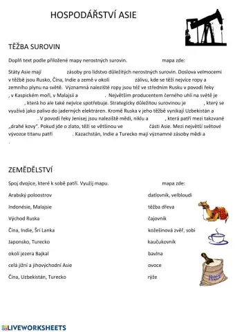 Hospodářství Asie - práce s atlasem