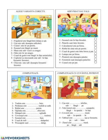 Obiecte de mobilier. Prepoziții de loc