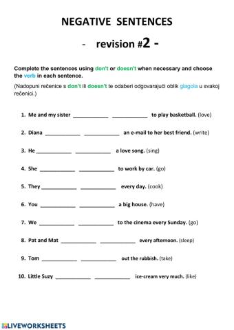 Present Simple, Negative sentences  - Rev.2