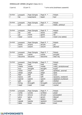 Irregular verbs EC A1+