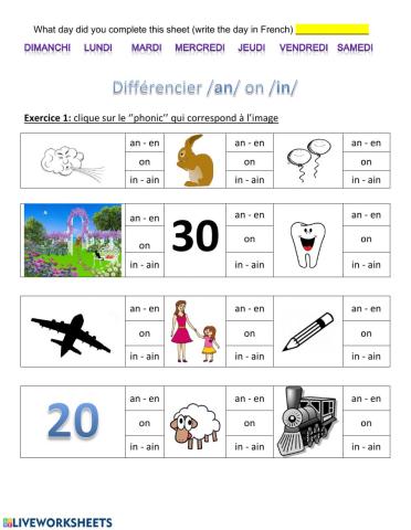 French phonics-phonemes ON-AN-IN (différencier les sons)