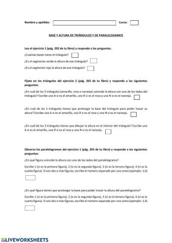 Base y altura de triángulos y paralelogramos