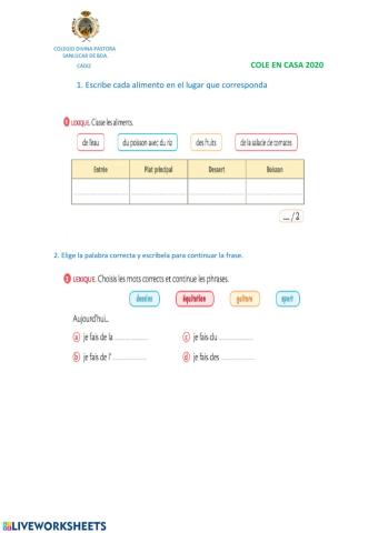 Les aliments, passé et prépositions