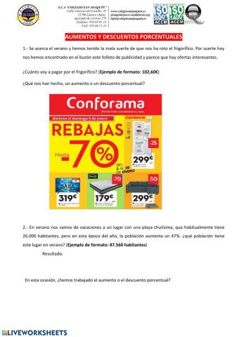 Aumentos y descuentos porcentuales