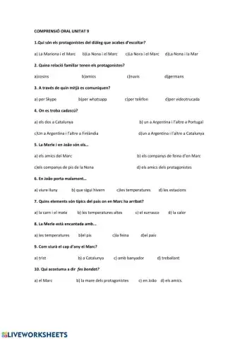Comprensió unitat 9
