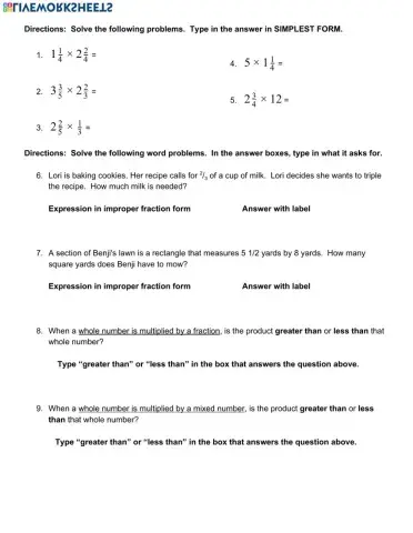 Multiplying Mixed Numbers