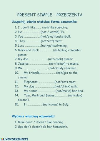 Present Simple - negative