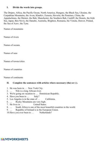 Article with geographical names.