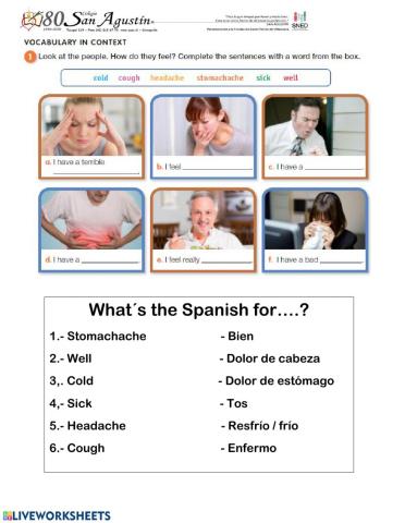 Health problems vocabulary