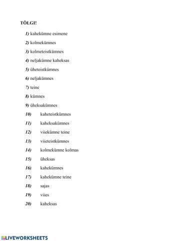 Ordinal numbers - from Estonian to English