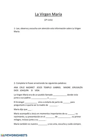 La Virgen María 2º ciclo.