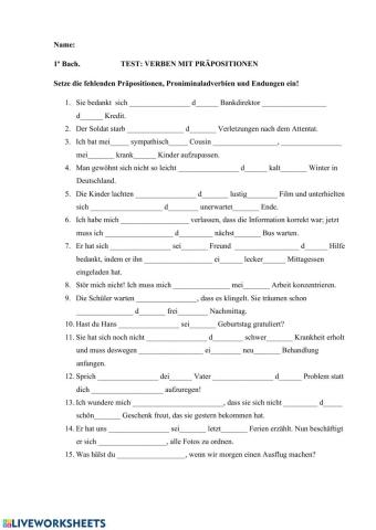 Verben mit Präpositionen: Test