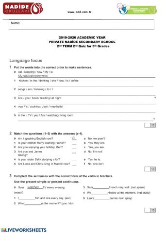 Nadide Yabancı Dil 5th Grade Quiz