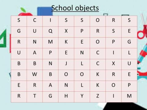 Classroom objects wordsearch