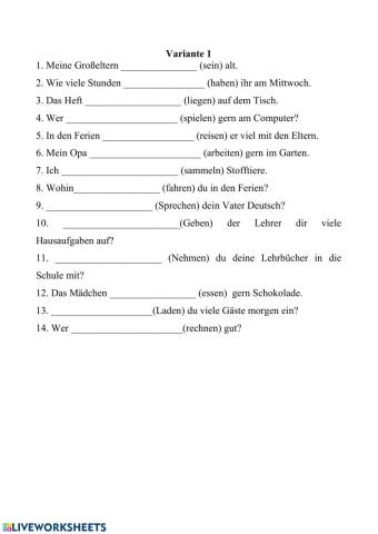 Konjugation der Verben im Präsens