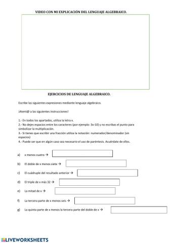 Ejercicios de refuerzo lenguaje algebraico