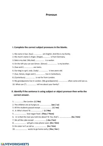 Subject and Object Pronouns