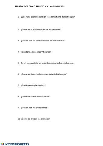 Repaso los cinco reinos