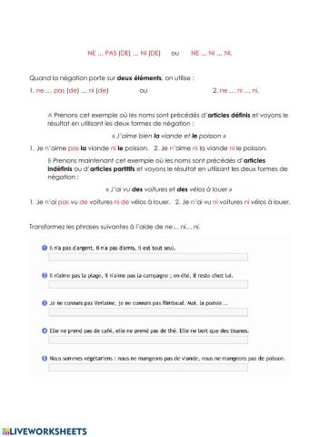 Ne ... pas (de) ... ni (de) - Ne ... ni ... ni. et la restriction
