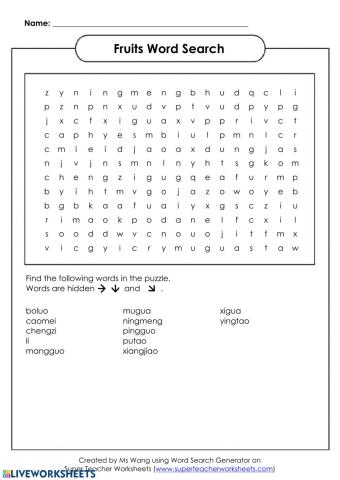 Fruits word search