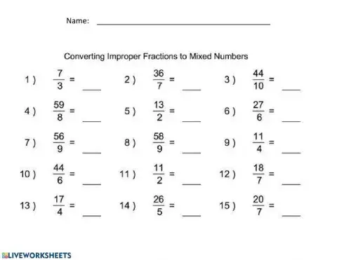 Changing improper fractions to mixed numbers