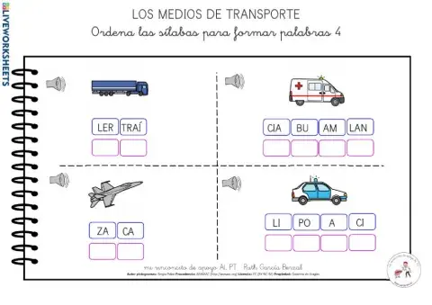 Los medios de transporte: ordena sílabas 4