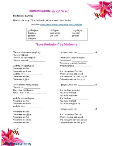 -ʃ- & -ʒ- -s- & -z-Love Profusion pronunciation activity