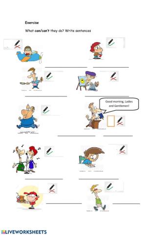 Verb can Listening Exercise with short sentences