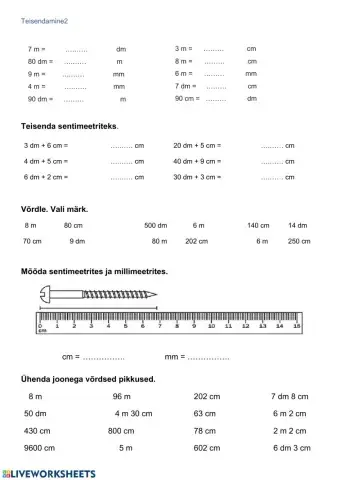 Teisendamine. Sentimeeter, detsimeeter