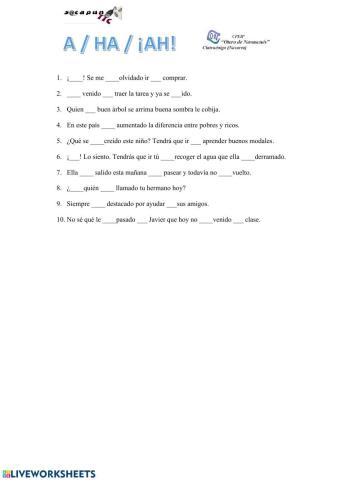 Uso de -A- -Ha- y ¡Ah!