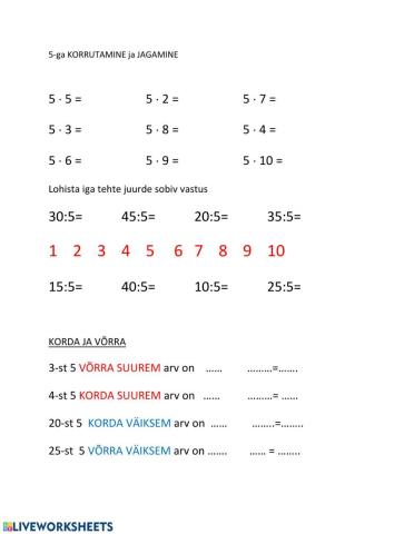 5-ga korrutamine ja jagamine