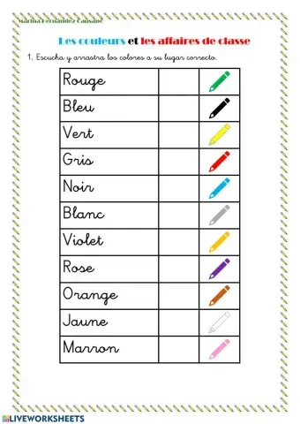 Les affaires de classe et les couleurs