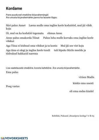 Otsekõne kordamine.