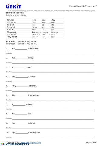 Present Simple 'To Be' (-) Exercise 2