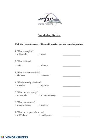 Worksheet from Imagine Workbook p 122 First Part