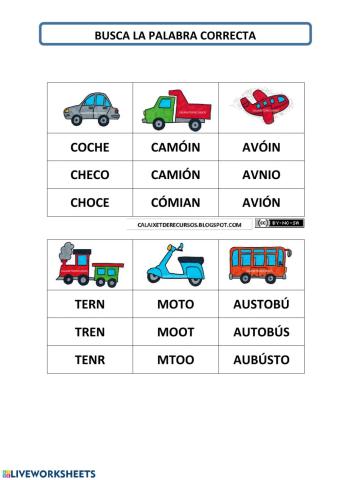 BUSCA LA PALABRA CORRECTA (VEHICULOS1)