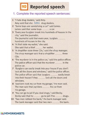 Reoprted speech Unit 9d