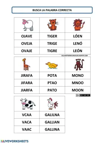 BUSCA LA PALABRA CORRECTA (ANIMALES GRANJA1)