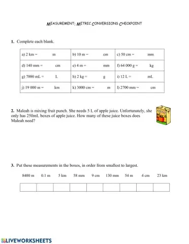 Metric Conversions Quiz