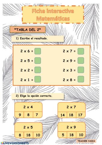 Tablas del 2 y del 5