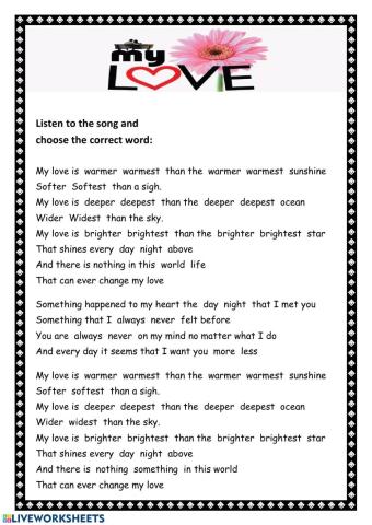 My love - Song comparatives superlatives