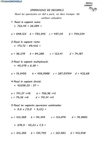 Operacions amb decimals 2