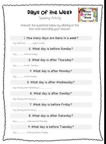 Days of the Week - Speaking Activity
