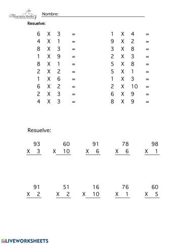 Multiplicaciones de una cifra