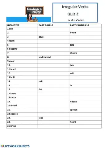 Irregular Verbs - Quiz 2