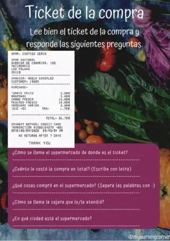 Comprensión lectora ticket compra