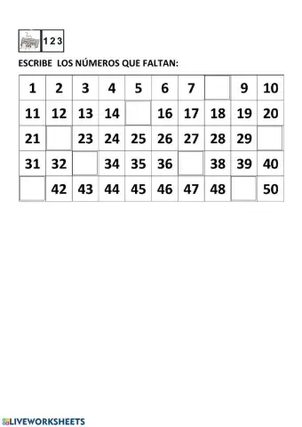 Números del 1 al 50