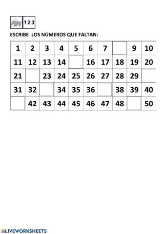 Números del 1 al 50