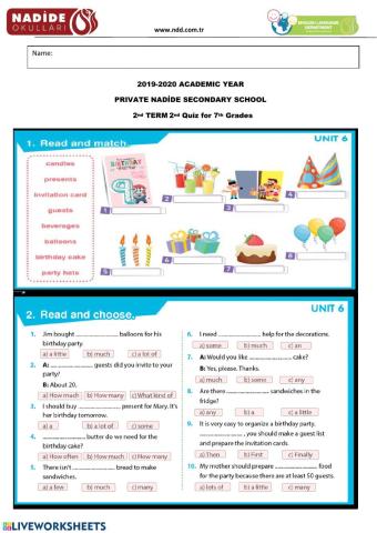 Nadide Yabancı Dil 7th Grade Quiz